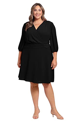 Women's Shirred Surplice Bishop Sleeve Dress