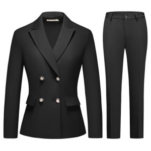 Women's 2 Piece Business Suit Double Breasted Blazer and Pants Work Suit Set