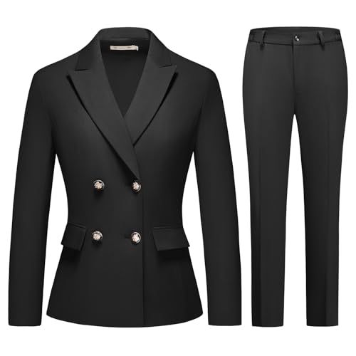 Women's 2 Piece Business Suit Double Breasted Blazer and Pants Work Suit Set