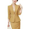 Women's Slim Two Piece Long Sleeve Notch Collar Single Button Suit Jacket and Skirt Set