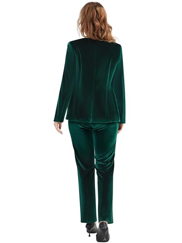 Women's 2 Piece Velvet Suit Notch Lapel One Button Slim Fit Business Party Wedding Tuxedo Blazer Pants Set