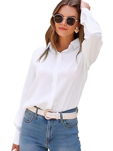 Womens Stretch Button Down Shirt Long Sleeve Wrinkle-Free Lightweight Smooth Loose Casual Office Work Shirts