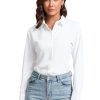 Womens Stretch Button Down Shirt Long Sleeve Wrinkle-Free Lightweight Smooth Loose Casual Office Work Shirts
