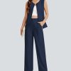 Women's Summer 2 Piece Blazer Outfits Sleeveless Crewneck Vest Wide Leg Pantsuit 2025 Dressy Casual Work Sets