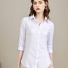 Women's 3/4 Sleeve Formal Work Wear White Button Down Shirt