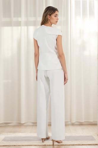 Womens Summer Outfits Business Casual 2 Piece Vest Pants Set Asymmetric Collar Vest Wide Leg Pants for Women