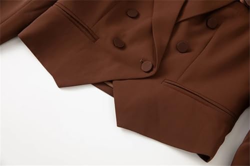 Women Elegant Commuter Suit Notched Long-Sleeved Appliques Tops Flounced Edge Skirt 2 Piece Set