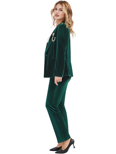 Women's 2 Piece Velvet Suit Notch Lapel One Button Slim Fit Business Party Wedding Tuxedo Blazer Pants Set