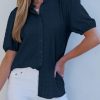 Womens Button Down Shirts Cute Short Puff Sleeve V Neck Tops Spring Summer Blouses for Women Dressy Casual