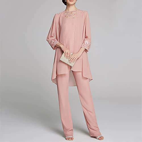 Women's Mother of The Bride Pants Suits Full Length Chiffon Lace 3/4 Sleeve 3 Pcs Wedding Sets