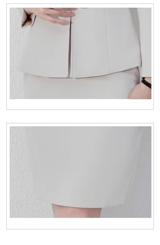 Women Long Sleeve Slim Fit Suit Jacket Midi Wrap Hip Pencil Skirt 2 Piece Sets Business Casual Sutis