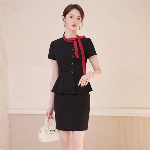 Women's Spring and Summer Round Neck Single Breasted Solid Color Suit Jacket and Skirt Set