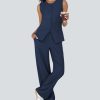 Women's Summer 2 Piece Blazer Outfits Sleeveless Crewneck Vest Wide Leg Pantsuit 2025 Dressy Casual Work Sets