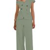 Womens Summer Outfits Business Casual 2 Piece Vest Pants Set Asymmetric Collar Vest Wide Leg Pants for Women