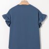 31ZEVGqpe0L.jpg Womens Button Down Shirts Ruffle Ruched Short Sleeve Tops Summer Solid Casual Work Business Blouses