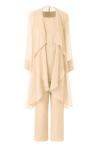 Women's Mother of The Bride Pant Suits 3 Pieces Chiffon Outfit Sets for Wedding Pant Suit with Jacket