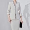 Women Long Sleeve Slim Fit Suit Jacket Midi Wrap Hip Pencil Skirt 2 Piece Sets Business Casual Sutis