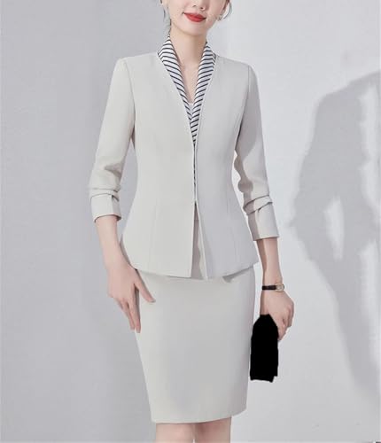 Women Long Sleeve Slim Fit Suit Jacket Midi Wrap Hip Pencil Skirt 2 Piece Sets Business Casual Sutis