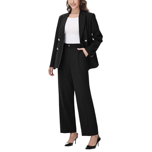 Women's 2 Piece Set Double Breasted Blazer and Pants Suit Business Outfits for Work Office