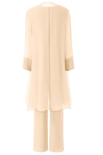 Women's Mother of The Bride Pant Suits 3 Pieces Chiffon Outfit Sets for Wedding Pant Suit with Jacket