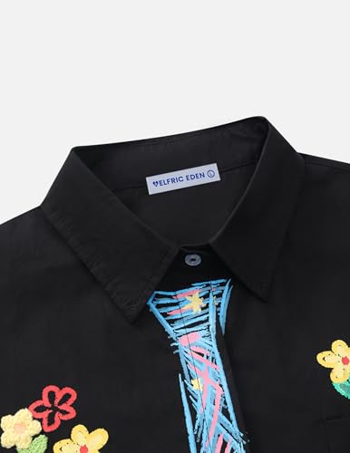 Men's Button Down Shirts Handcrafted Floral Short Sleeve Shirt Graffiti Necktie Casual Shirts Summer Beach Tops