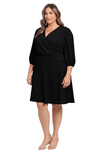 Women's Shirred Surplice Bishop Sleeve Dress