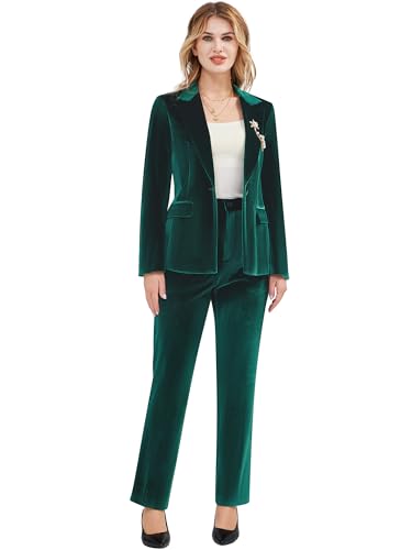 Women's 2 Piece Velvet Suit Notch Lapel One Button Slim Fit Business Party Wedding Tuxedo Blazer Pants Set