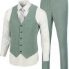 Casual Linen Beige Men's 2 Piece Suits Wedding Suits Slim Fit Groomsmen Tuxedos Prom Waistcoat Summer Linen Vest+Pant