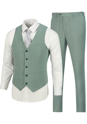 Casual Linen Beige Men's 2 Piece Suits Wedding Suits Slim Fit Groomsmen Tuxedos Prom Waistcoat Summer Linen Vest+Pant