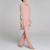 Women's Mother of The Bride Pants Suits Full Length Chiffon Lace 3/4 Sleeve 3 Pcs Wedding Sets