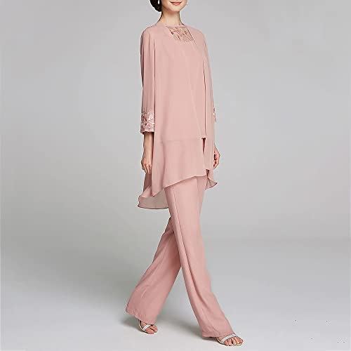 Women's Mother of The Bride Pants Suits Full Length Chiffon Lace 3/4 Sleeve 3 Pcs Wedding Sets