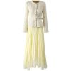 Women Suit Long-Sleeved Single-Breasted Lace-Up Slim Tops Pleated Skirt Two Piece Set