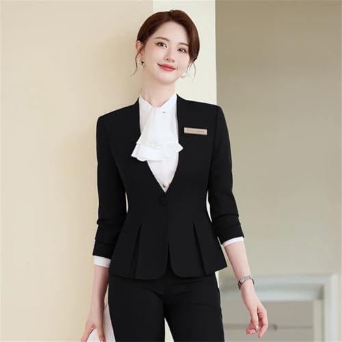 Women's Solid Color V-Neck Single Button Slim Fit Short Suit Jacket Skirt Two-Piece Suit