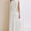 Women's 2 Piece Summer Outfits V Neck Sleeveless Button Vest Maxi Pleated Skirts Set