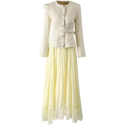 Women Suit Long-Sleeved Single-Breasted Lace-Up Slim Tops Pleated Skirt Two Piece Set