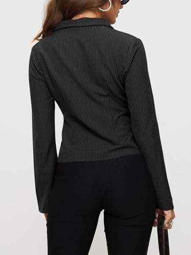 Women??s Button Down Shirts Striped Long Sleeve Collared Casual Work Blouses Tops 2025 Trendy Outfits