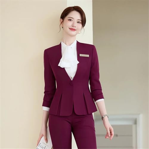 Women's Solid Color V-Neck Single Button Slim Fit Short Suit Jacket Skirt Two-Piece Suit