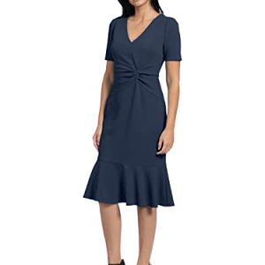Women's V-Neck Polished Flounce Hem Twist Waist Detail Feminine Office Event Guest of