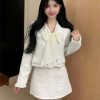 Women Korean Fashion Chic Skirt Sets 2 Piece Outfit French Elegant Jacket Coat Mini Skirt Suits