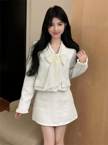 Women Korean Fashion Chic Skirt Sets 2 Piece Outfit French Elegant Jacket Coat Mini Skirt Suits