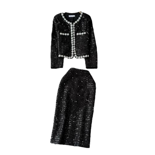 Women's French Skirt Set Heavy Industry Beaded Sequined Temperament Coat Skirt Two-Piece Set
