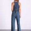 2 Piece Outfits Denim Set for Women's Sleeveless Button V Neck Denim Vest Waistcoat Wide Leg Jeans