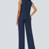 Women's Summer 2 Piece Blazer Outfits Sleeveless Crewneck Vest Wide Leg Pantsuit 2025 Dressy Casual Work Sets