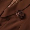 Women Elegant Commuter Suit Notched Long-Sleeved Appliques Tops Flounced Edge Skirt 2 Piece Set