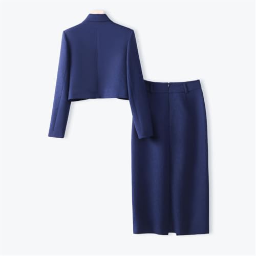 Women Solid Long Sleeve Notch Collar Cropped Jacket High Waist Split Straight Pencil Skirt 2 Piece Suits Sets