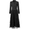 Women Elegant Commuter Suit Notched Long-Sleeved Appliques Tops Flounced Edge Skirt 2 Piece Set