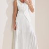 Women's 2 Piece Summer Outfits V Neck Sleeveless Button Vest Maxi Pleated Skirts Set