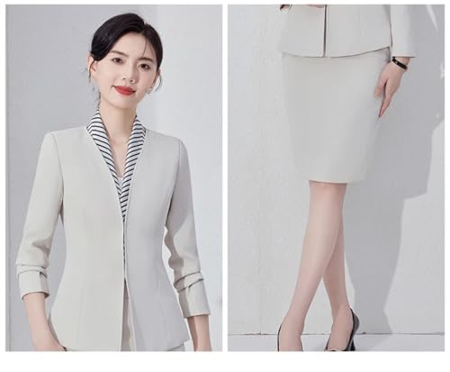 Women Long Sleeve Slim Fit Suit Jacket Midi Wrap Hip Pencil Skirt 2 Piece Sets Business Casual Sutis