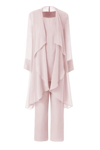 Women's Mother of The Bride Pant Suits 3 Pieces Chiffon Outfit Sets for Wedding Pant Suit with Jacket