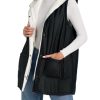 Womens Long Puffer Vests Outerwear Hooded Button Down Gilet Sleeveless Warm Winter Coats Jackets